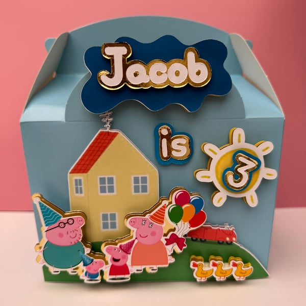 6 Personalised Peppa Pig Boxes Children's Party Bag Gift Bag Favour Boys Girls 