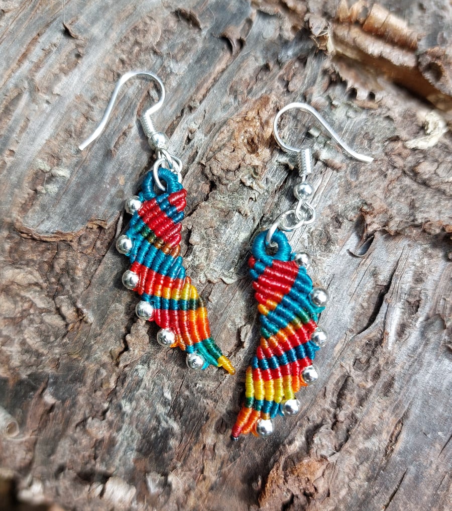 Macrame Rainbow Angel Wing Earrings 