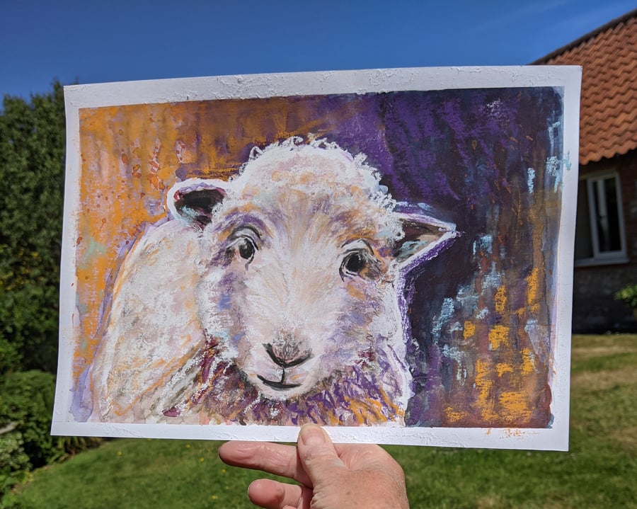 Happy ewe original pastel painting