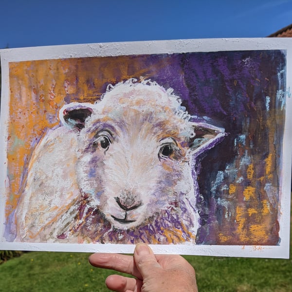Happy ewe original pastel painting