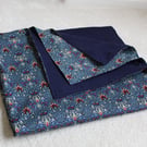 Handmade Lined Baby Blanket, Navy William Morris Botanical Print, 100cm square