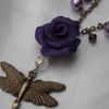 NEW!  Purple Rose Dragonfly Necklace