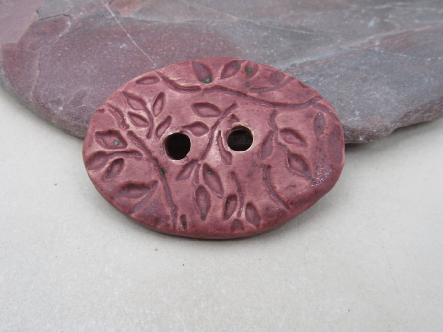 Large Damson Purple Sprig Oval Handmade Ceramic Button