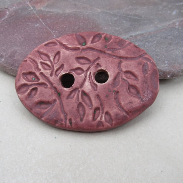 Large Damson Purple Sprig Oval Handmade Ceramic Button