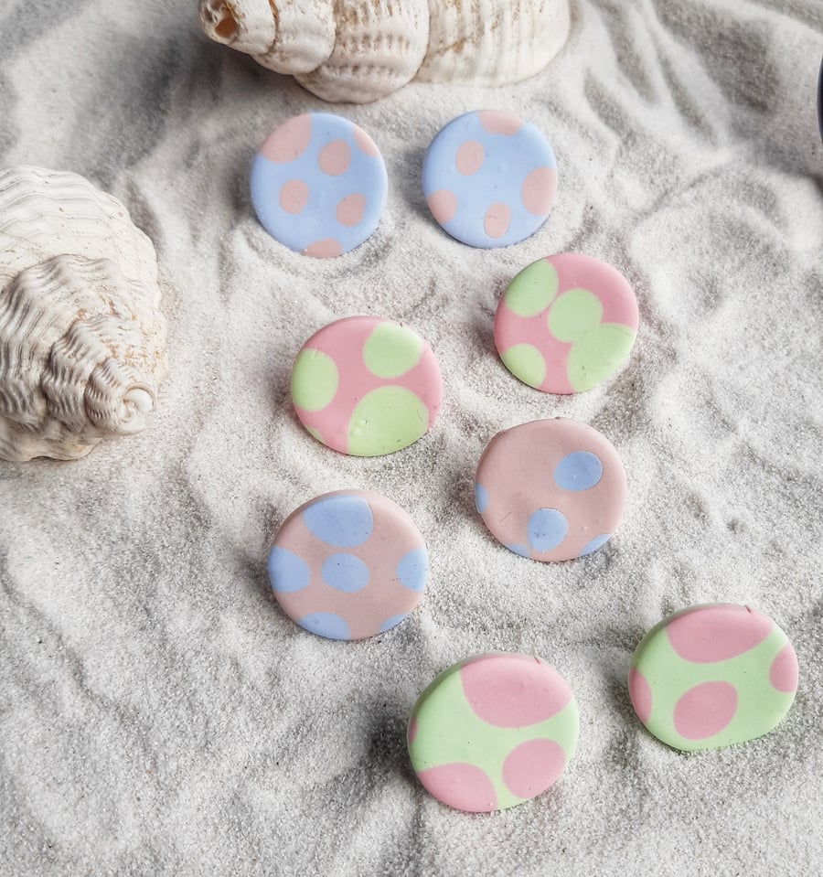 Pastel studs, Summer earrings, Ice-cream colours, Bubbles pattern