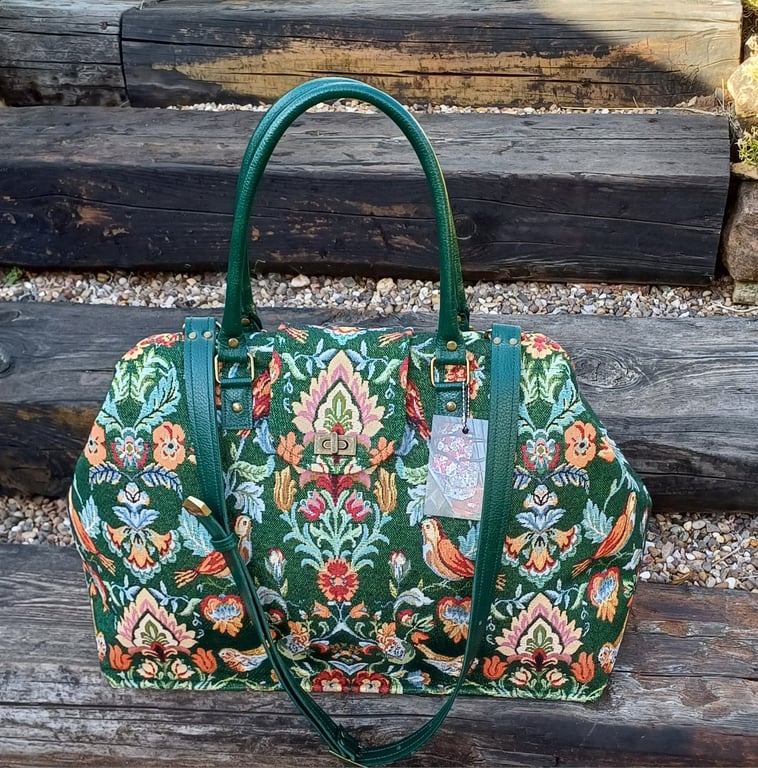 Carpet bag Mary Poppins bag Green William Morris tapestry weekend bag