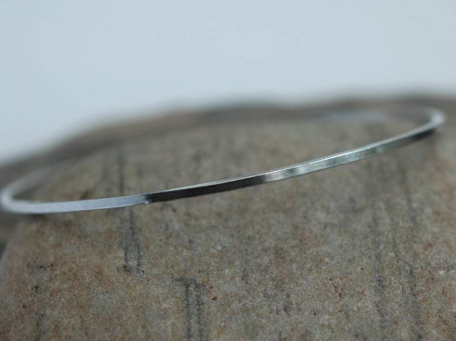 Sterling Silver Stacking Bangle, Slimline, Square profile, Hallmarked 