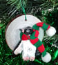 Christmas tree decoration, Penguin made from airdry clay with a fabric scarf.   - Image 3