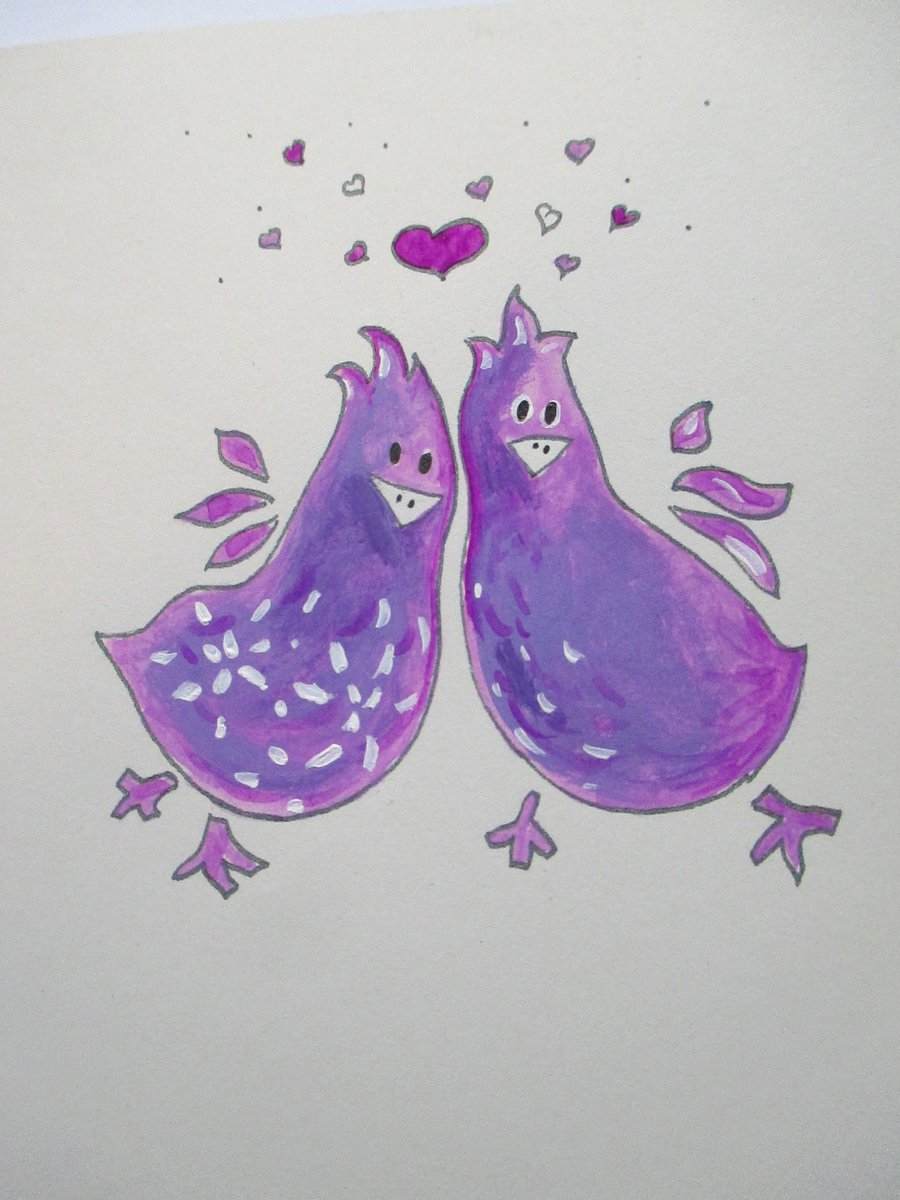 Hand Painted card Wedding Anniversary Card Bird