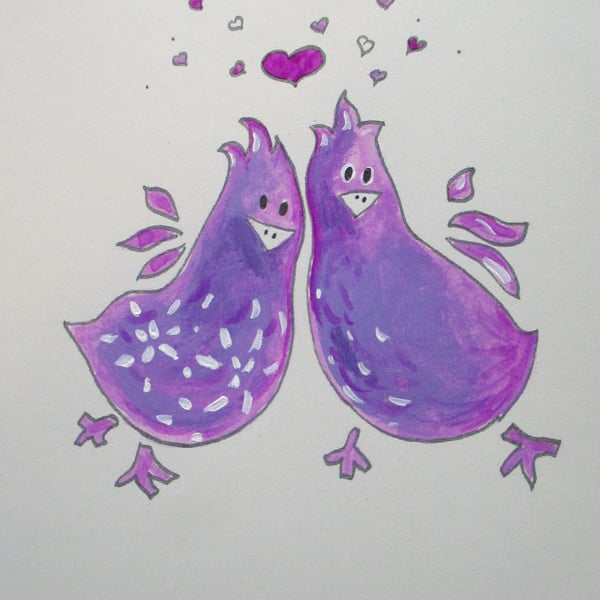Hand Painted card Wedding Anniversary Card Bird