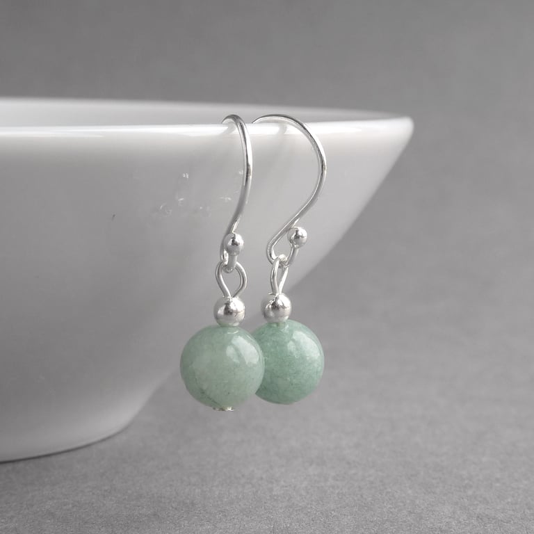 Simple Mint Green Jade Drop Earrings - Aqua Coloured Ball Dangle Earrings