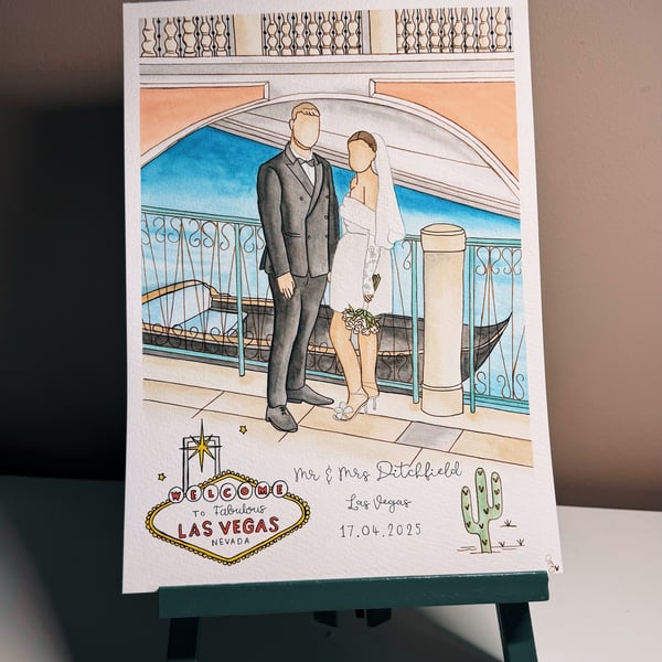 Wedding portrait, A5, faceless portrait, wedding gift, handmade