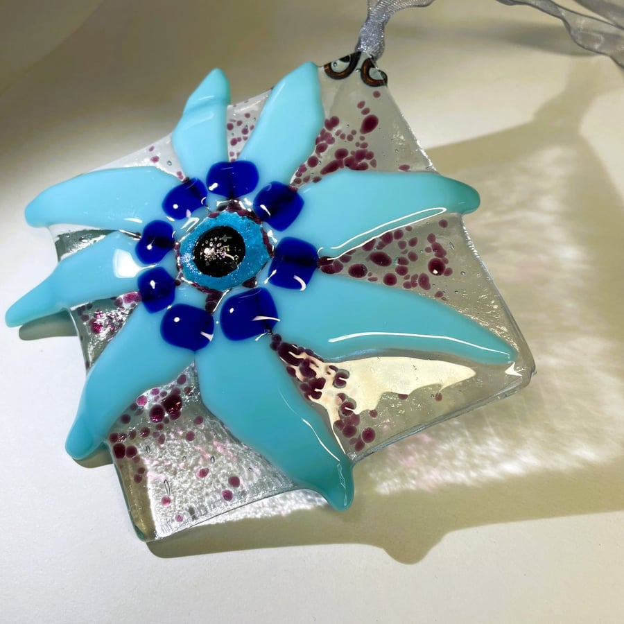 Blue Glass Flower Suncatcher