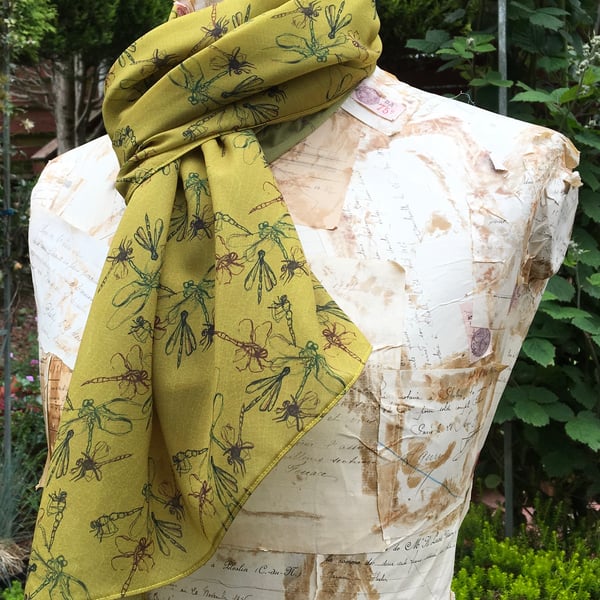 Ochre Dragonflies large chiffon scarf
