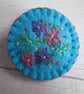 Hand Embroidered Floral Brooch on Turquoise Wool Felt - Image 7