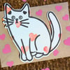 Valentines card cat hand painted watercolour shaped greeting card love hearts 2