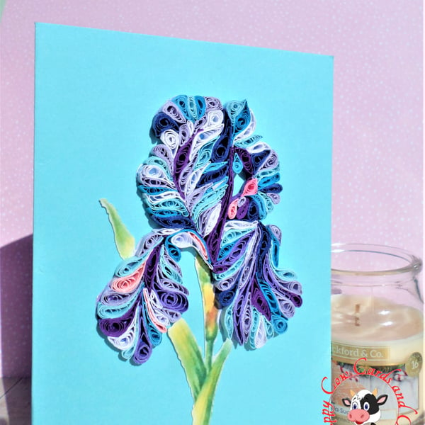 Stunning hand made quilled iris blank card
