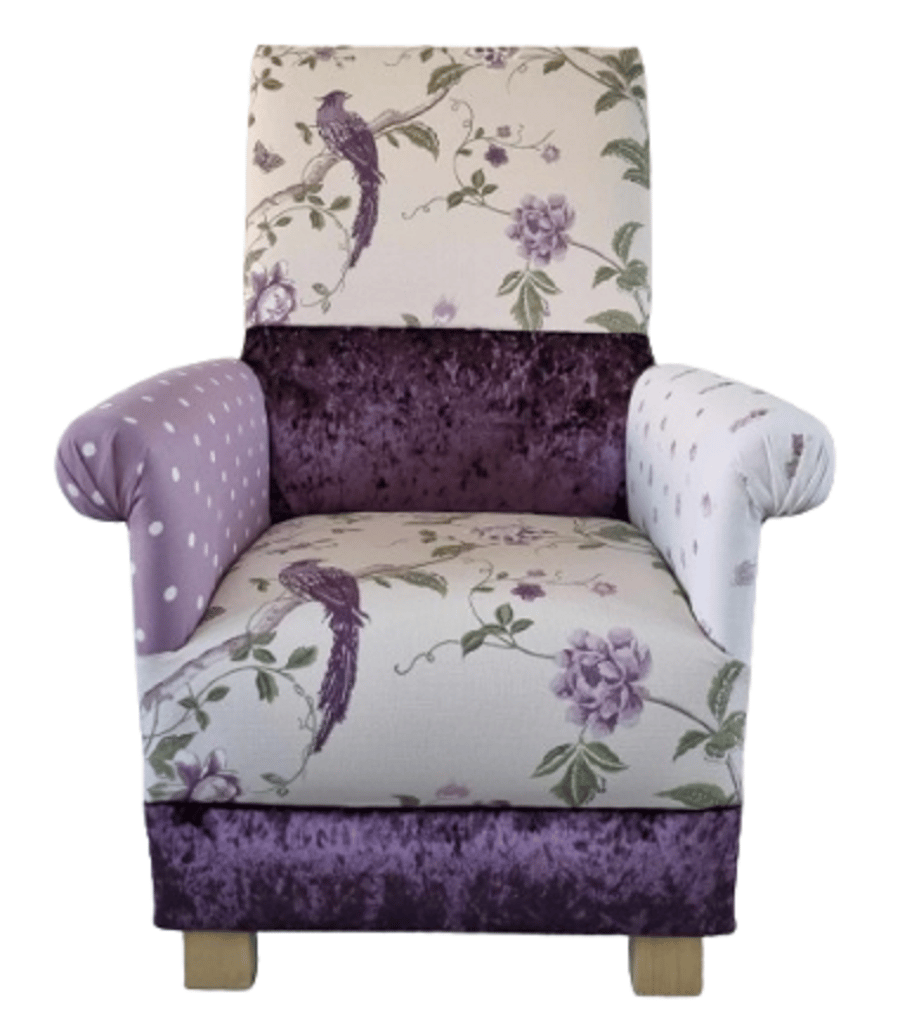 Laura Ashley Lilac Patchwork Armchair Adult Mauve Chair Summer Palace Spotty