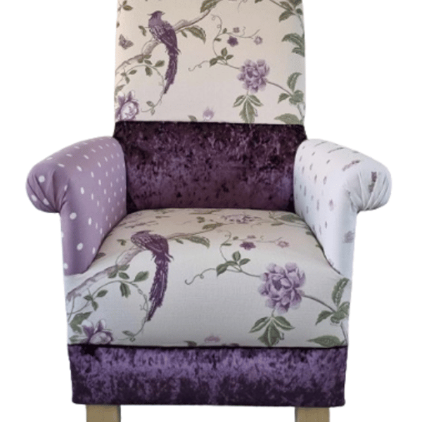 Laura Ashley Lilac Patchwork Armchair Adult Mauve Chair Summer Palace Spotty