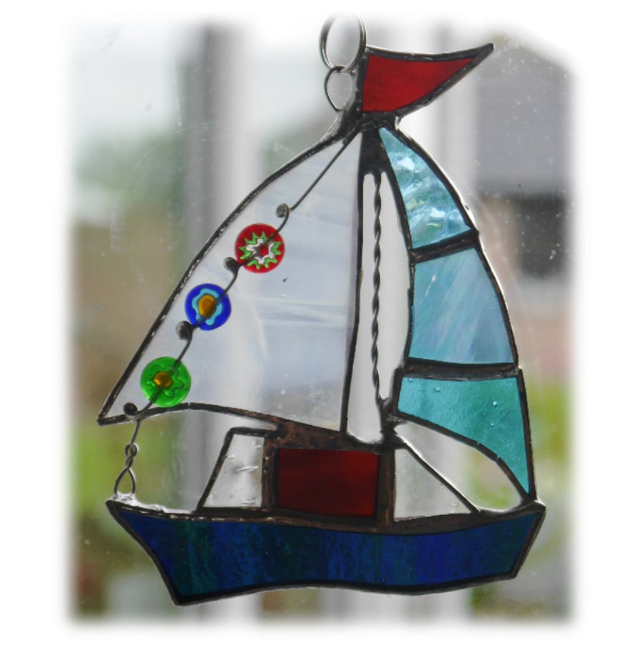 Boat Suncatcher Stained Glass Sailboat Yacht 049 Blue