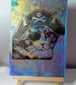 Pirate Cat One off Hand-Pulled Linocut & Gelli Print Blue - Image 2