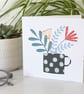 Black Spot Flower Vase Greetings Card