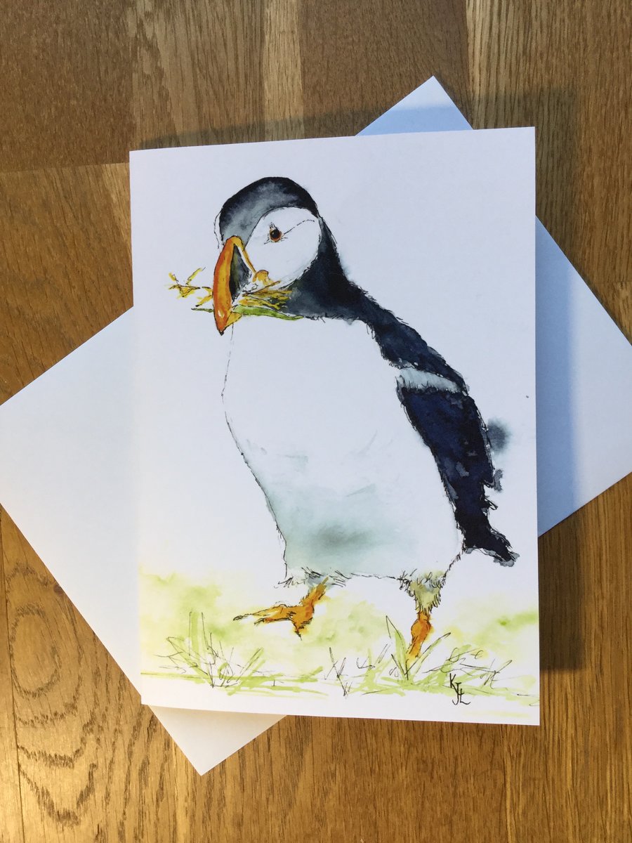  A5 blank card of my original puffin watercolour
