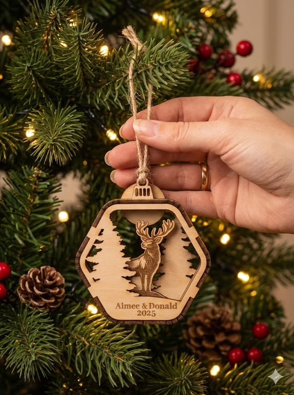 Personalised Wooden Hanging Christmas Decoration – Custom Scene Edition