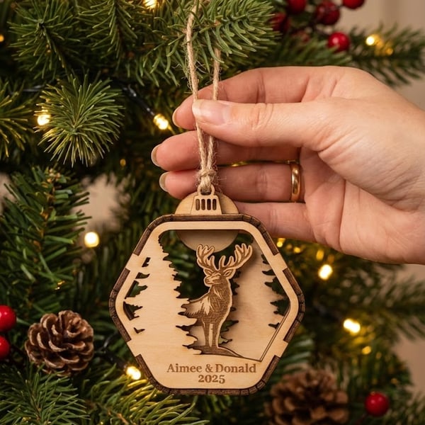 Personalised Wooden Hanging Christmas Decoration – Custom Scene Edition