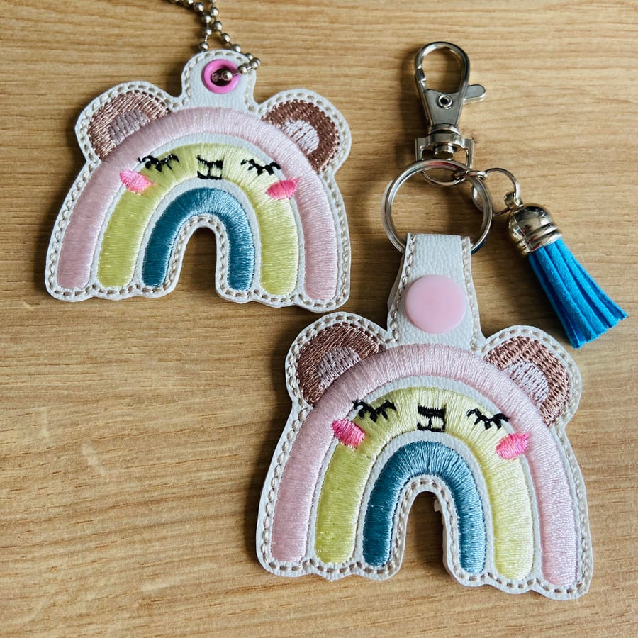 Pretty Rainbow Bear Keyring & Tag Set