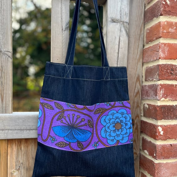 Denim and vintage Prince of Quince book bag shoulder bag reusable tote