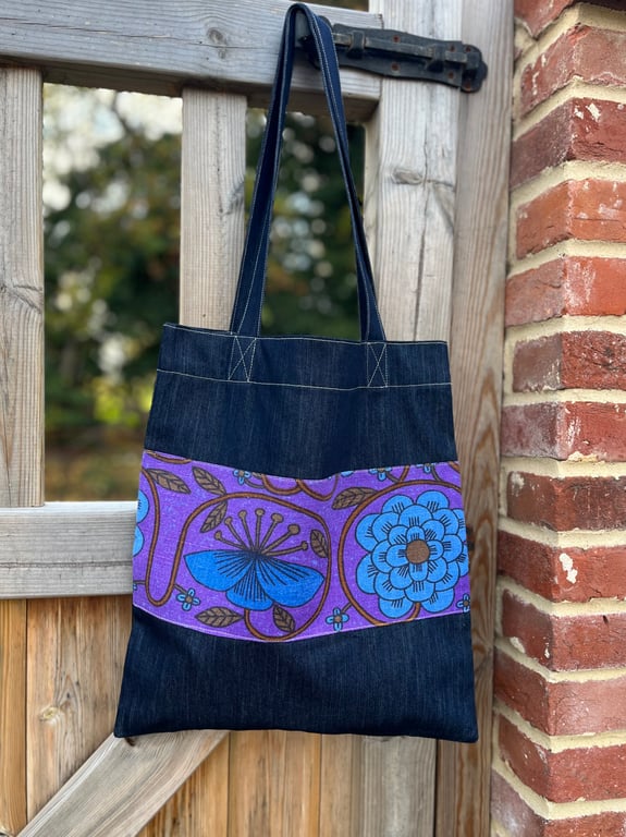 Denim and vintage Prince of Quince book bag shoulder bag reusable tote