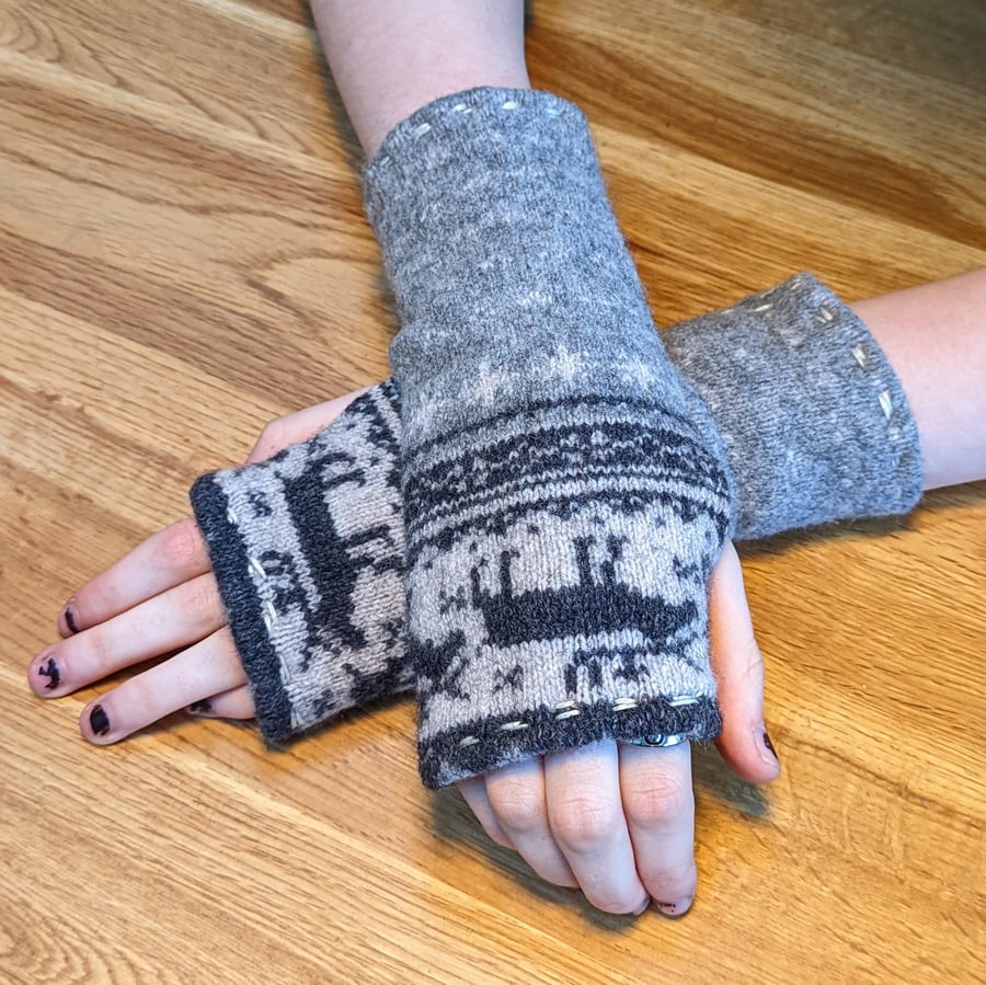 Nordic Grey Wrist Warmers Upcycled from Wool Mix Jumpers