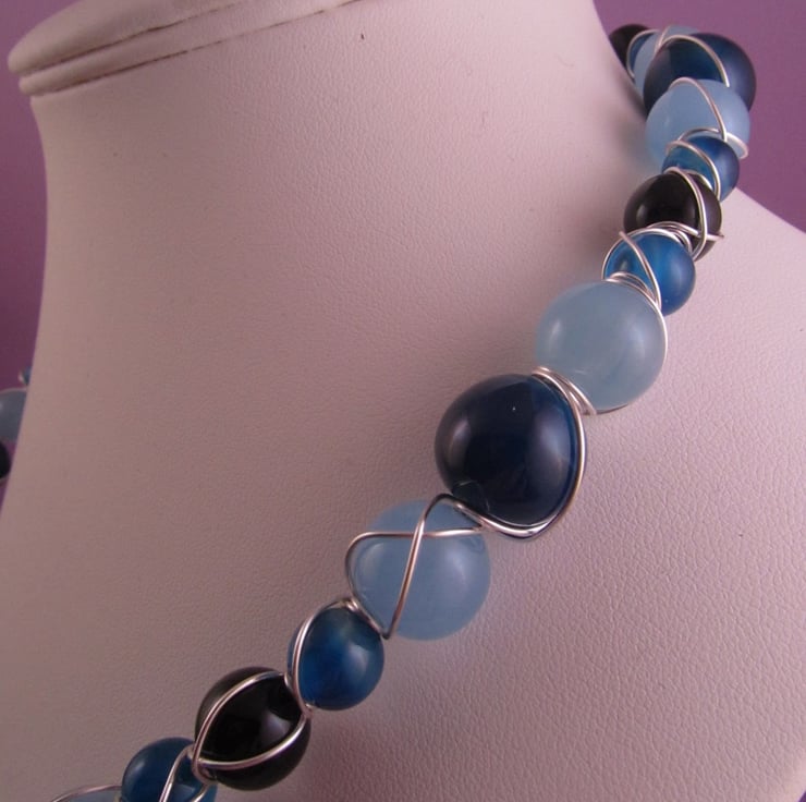 Blue Agate Quartz Wire Wrapped Memory Wire Neck... - Folksy