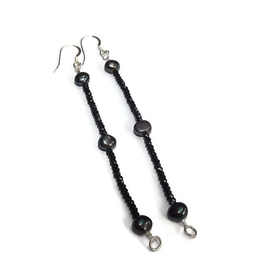black spinel and peacock pearl earrings