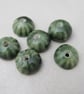 6 Small Forest Green Half-round Ceramic Flower Beads - Image 2