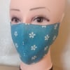 Handmade 3 layers blue flowers reusable adult face mask.
