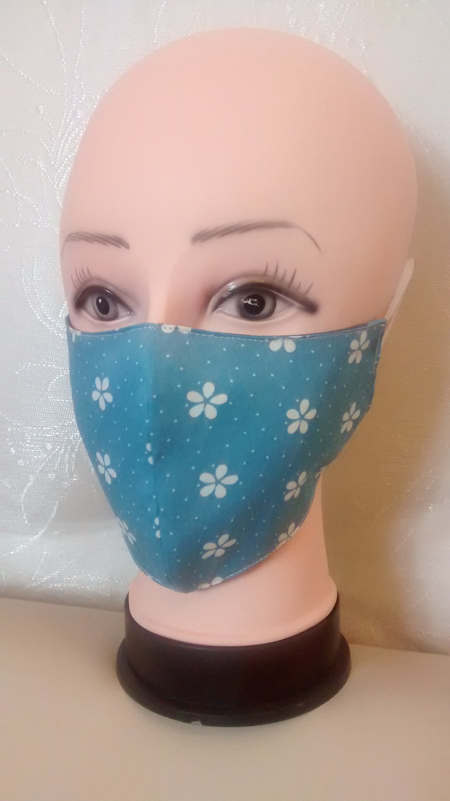 Handmade 3 layers blue flowers reusable adult face mask.