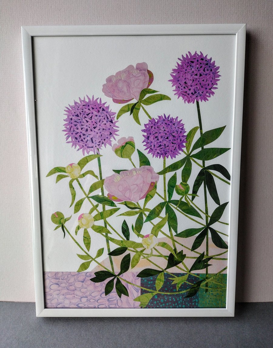 Floral art print, botanical Giclee print, Allium and Peony