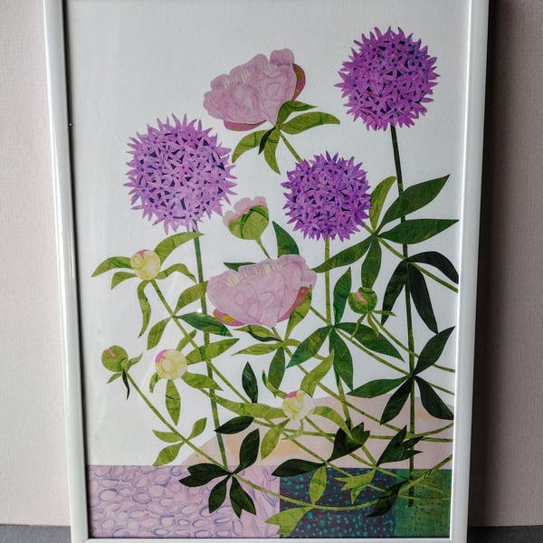 Floral art print, botanical Giclee print, Allium and Peony