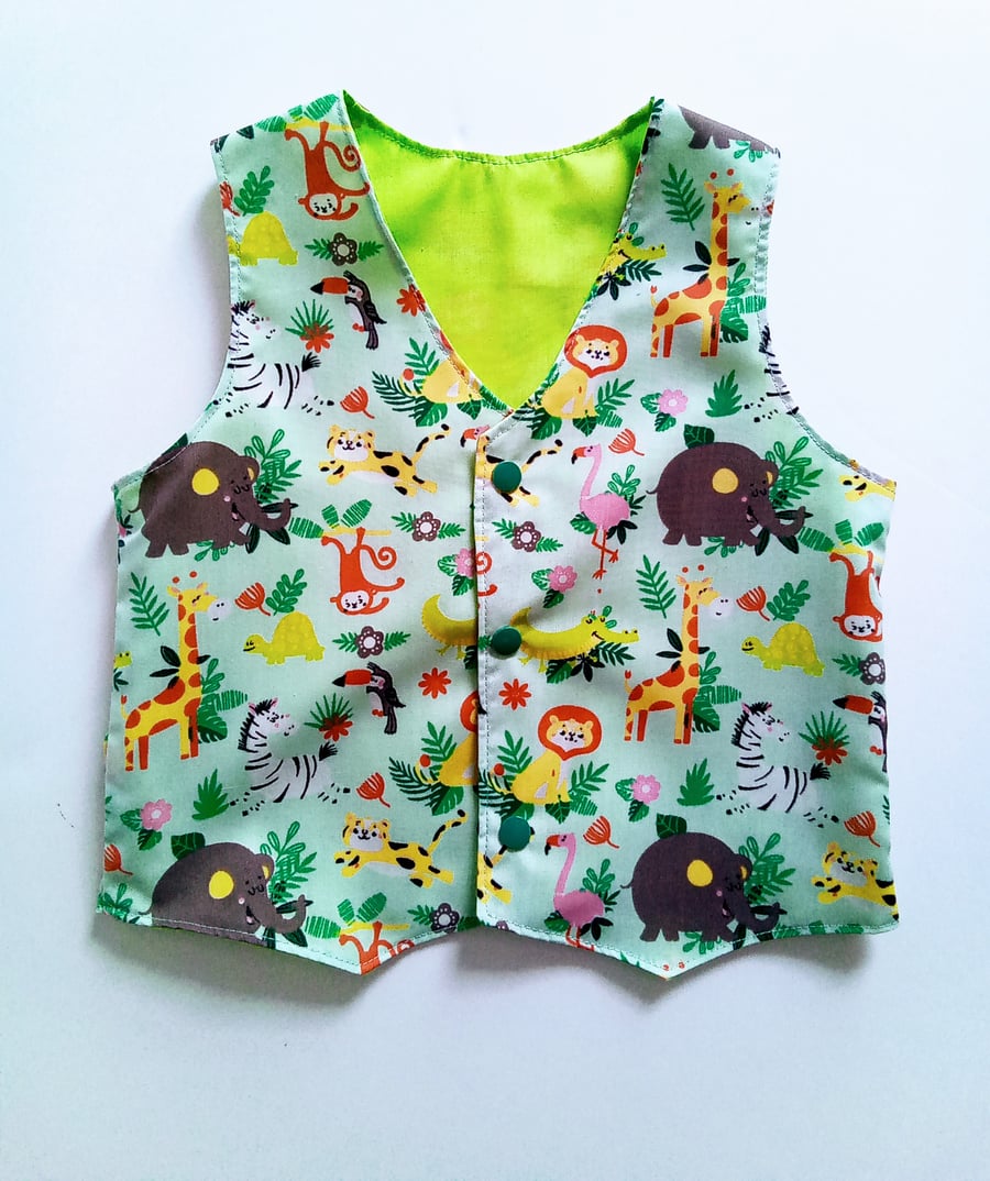 Age 18 months, boys waistcoat, Jungle, safari, waistcoat, kids clothes