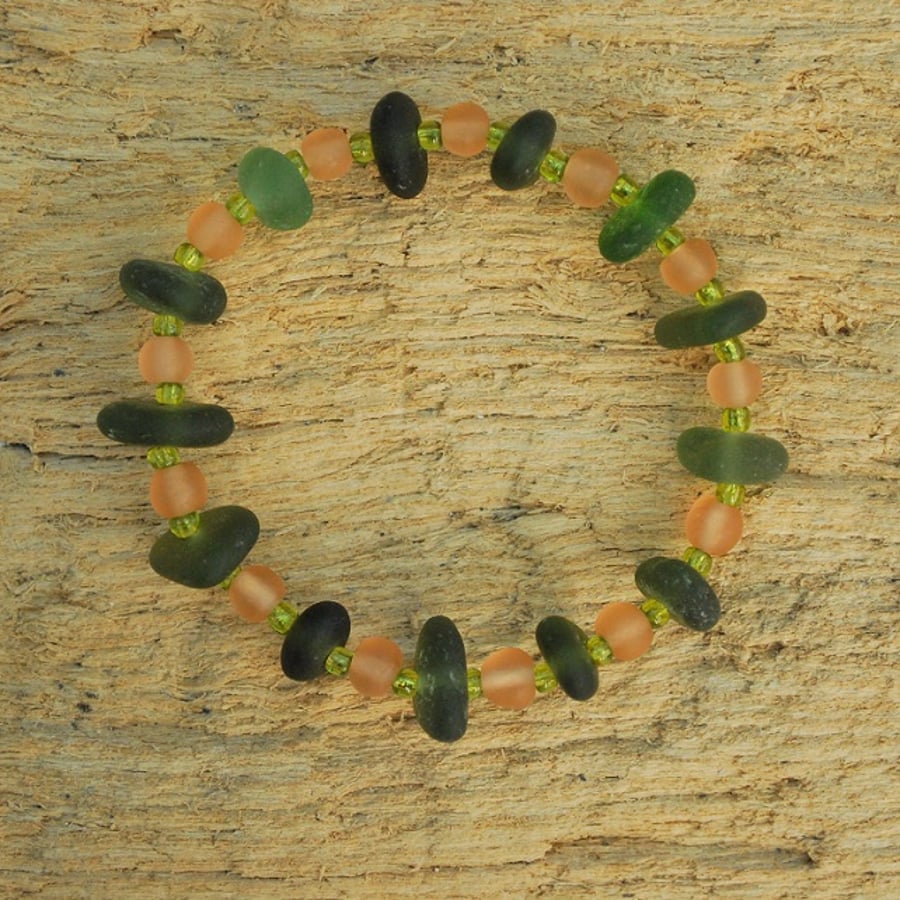 Olive sea glass bracelet