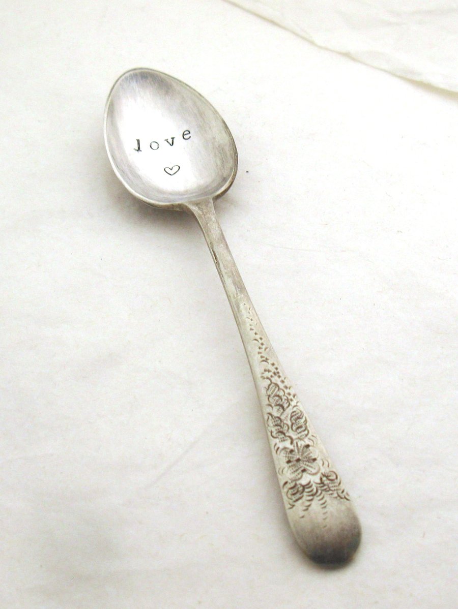 Handstamped vintage coffeespoon with heart, love