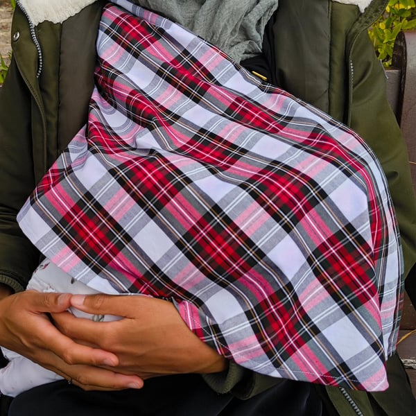 Red & White Tartan 100% Cotton Clip-On Seasonal Breastfeeding Cover & Comforter