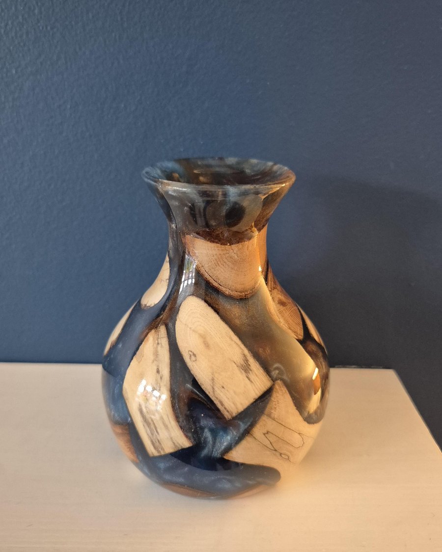 Hand turned wood and resin vase
