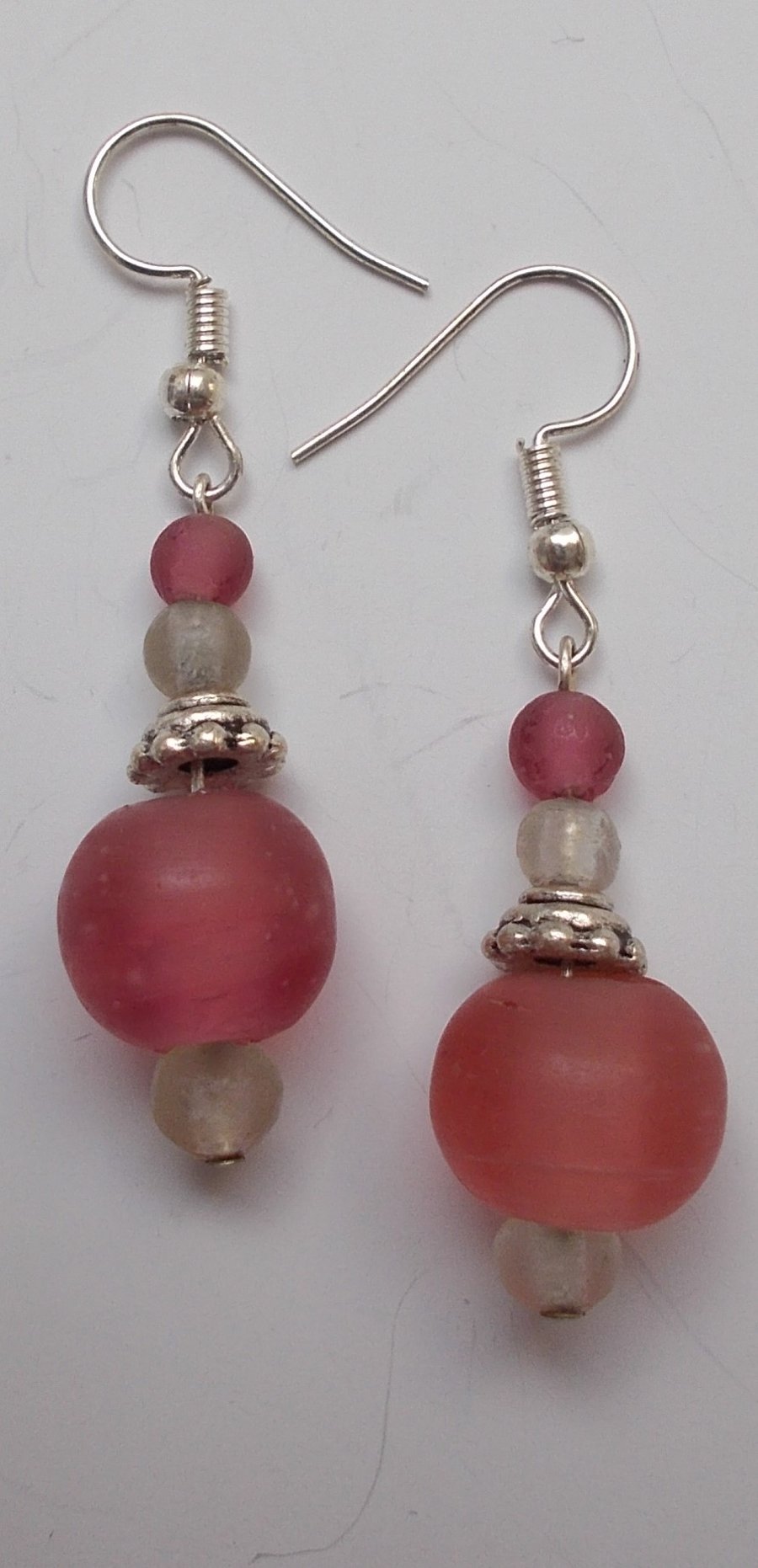 Gorgeous Dusky Pink Frosted Glass Earrings