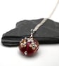 lampwork glass cranberry and gold glitter flower pendant necklace