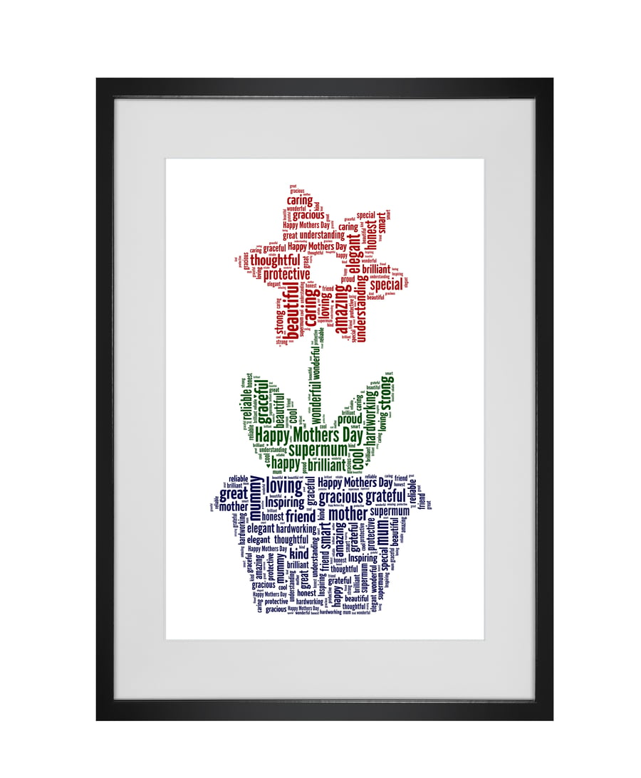 Personalised Mothers Day Red Flower Design Word Art Gifts 