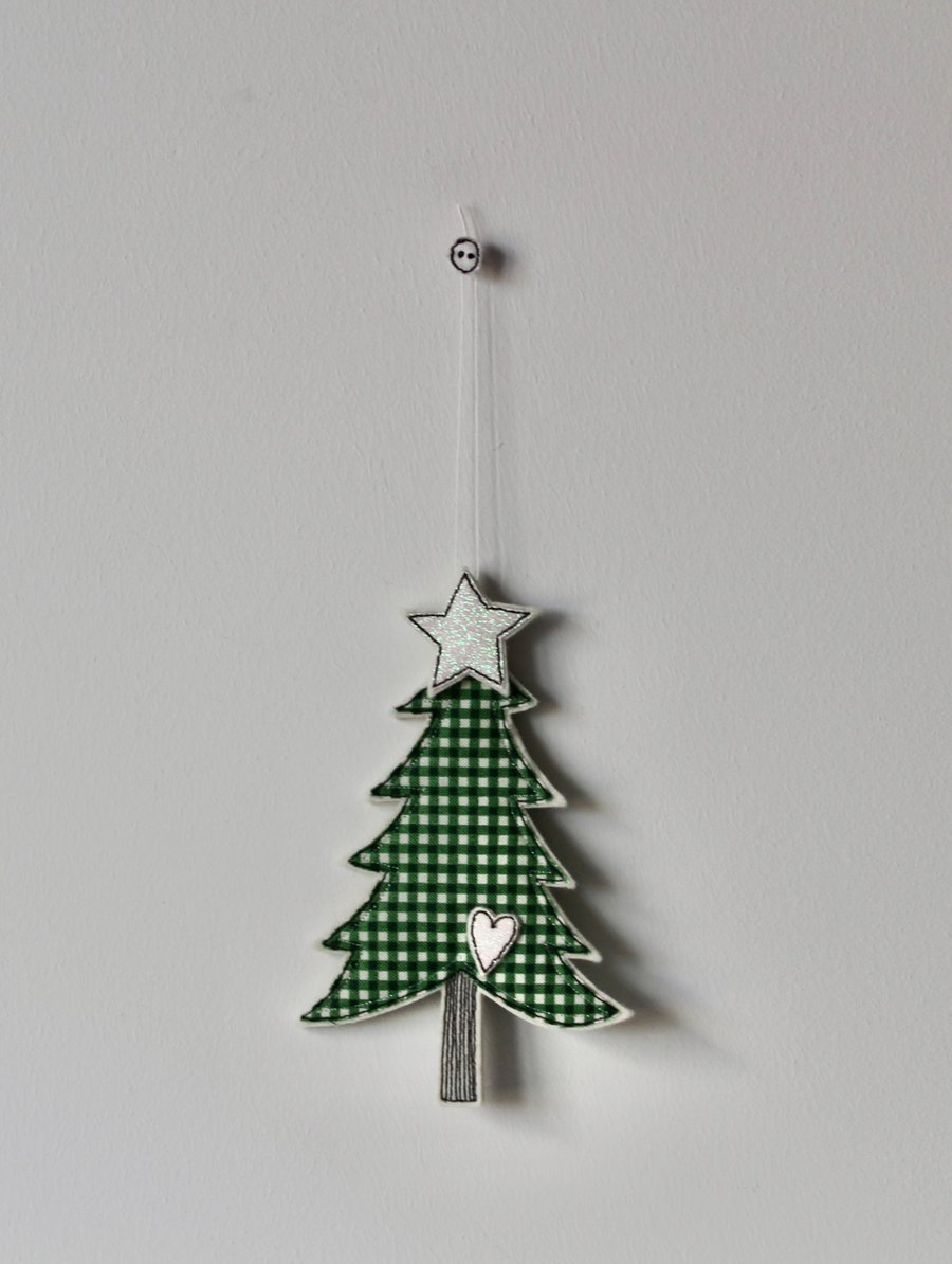 'Christmas Tree with a Glitter Star and Heart'- Hanging Decoration