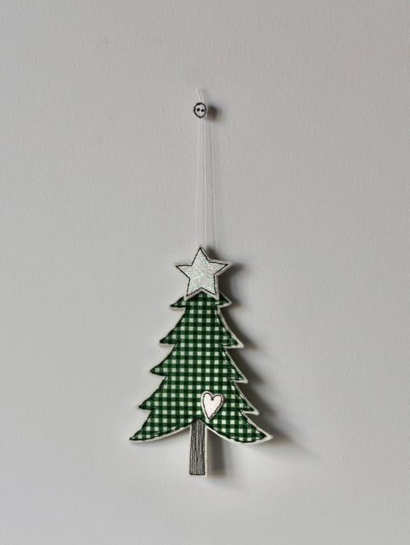 'Christmas Tree with a Glitter Star and Heart'- Hanging Decoration